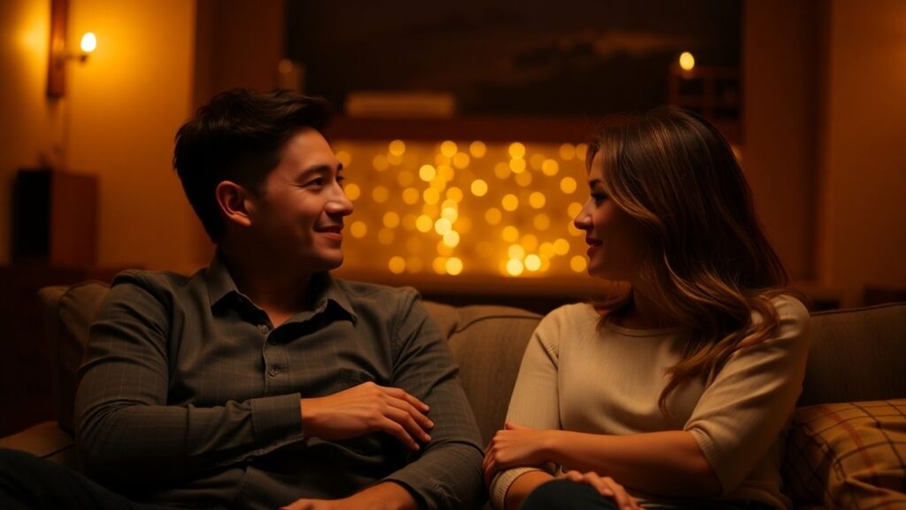 Couples in intimate setting exploring shared experience.