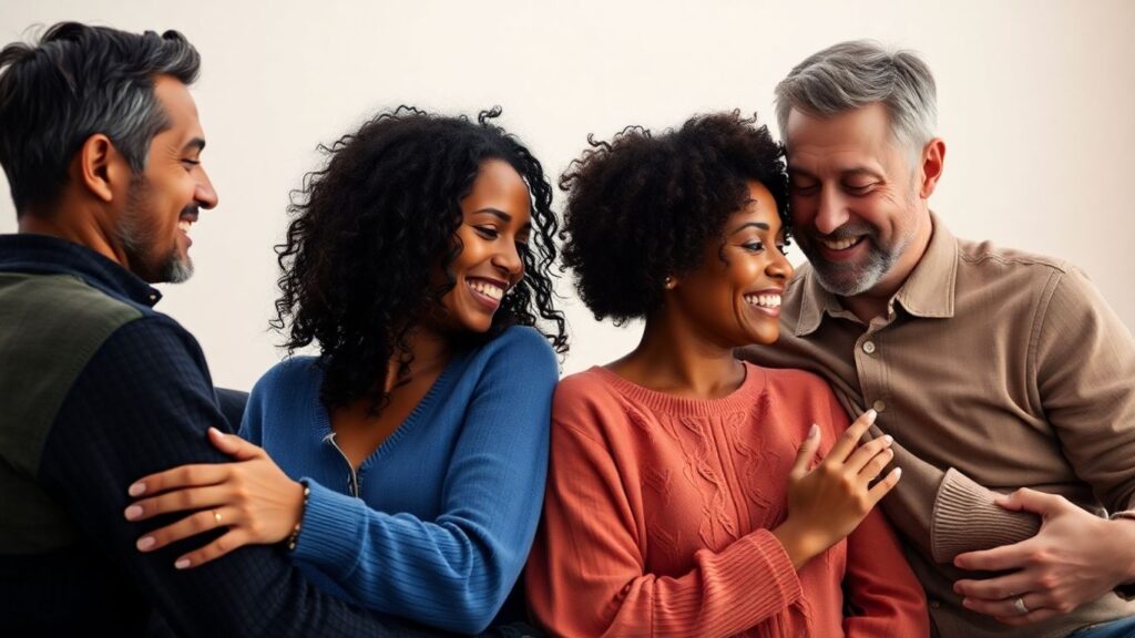Couples sharing a tender, intimate moment.