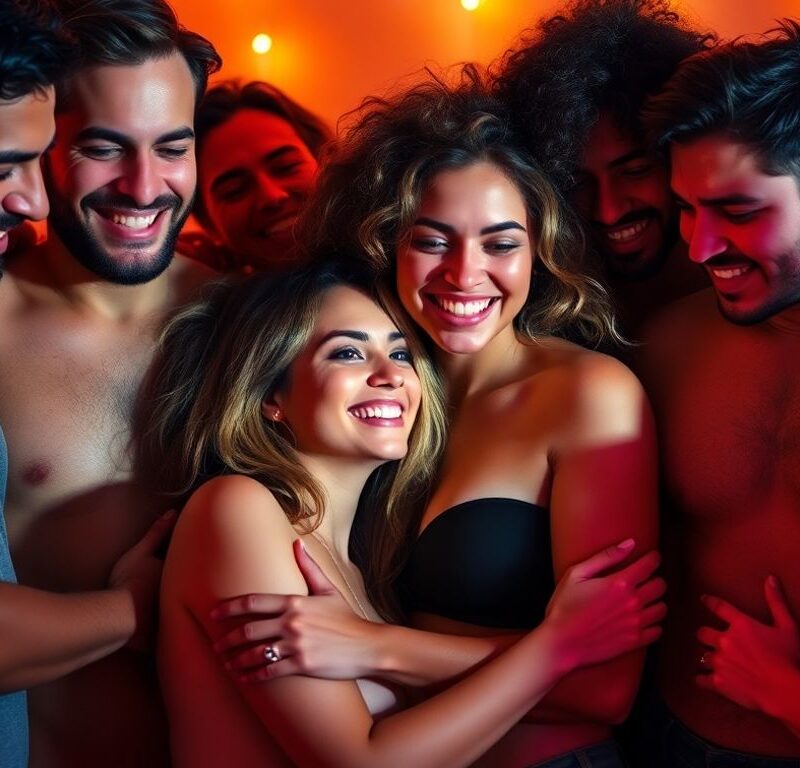 Diverse adults in affectionate, intimate poses.