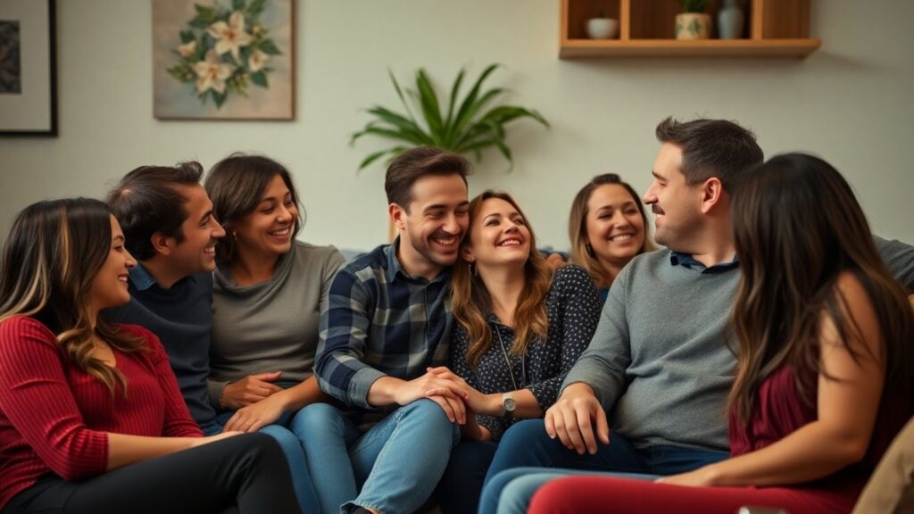 Diverse adults in affectionate, modern relationships.