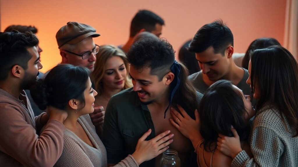 Diverse adults in intimate, connected relationships.