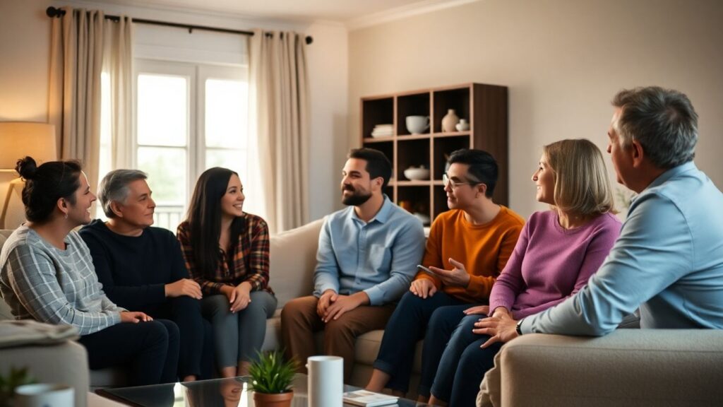 Diverse adults sharing intimate moments and communicating openly.