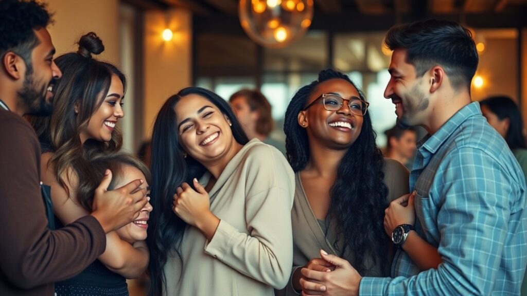 Diverse couples and individuals in intimate, playful interactions.