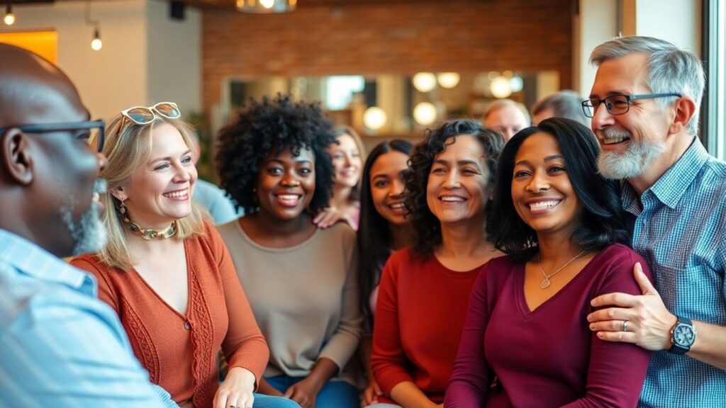Diverse group enjoying a social gathering, promoting health.