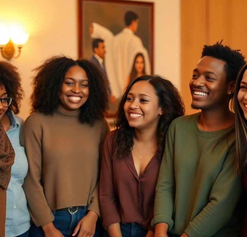Diverse group sharing smiles and comfortable body language.