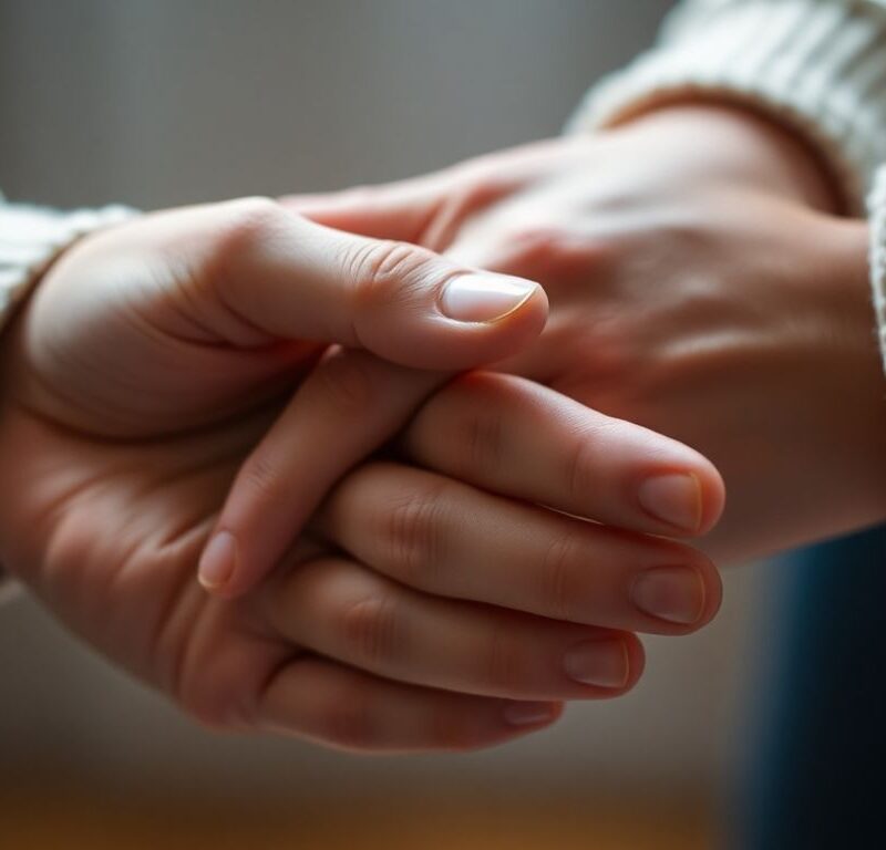 Hands touching intimately, conveying care and trust.