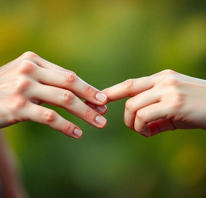 Hands touching intimately, conveying connection without romance.