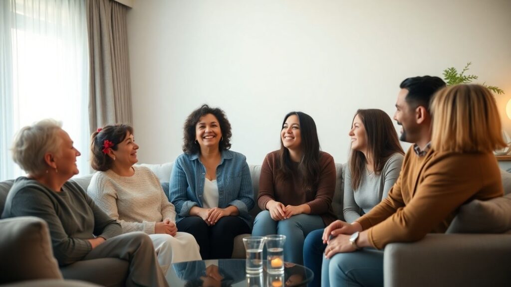 People connecting in a modern living room.
