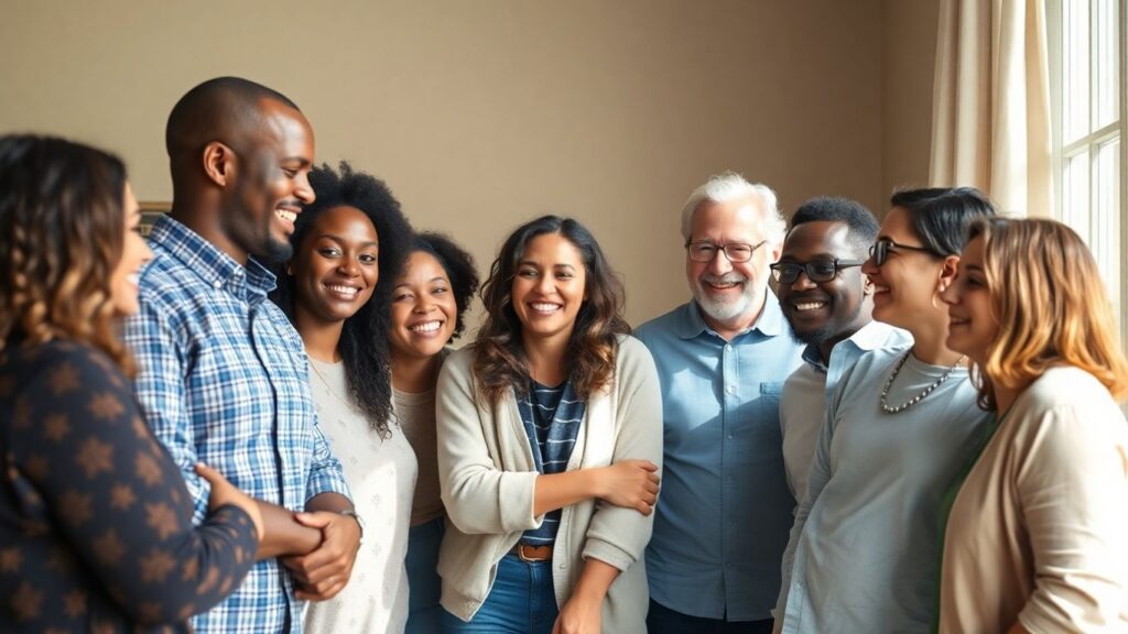 People connecting openly in a sunlit, comfortable space.