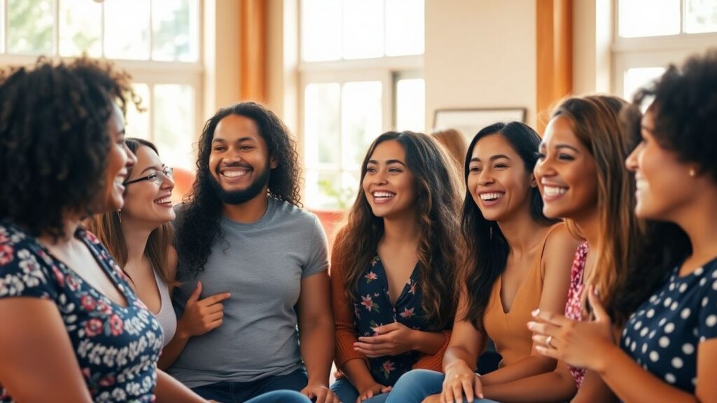 People connecting openly in a sunlit, comfortable space.