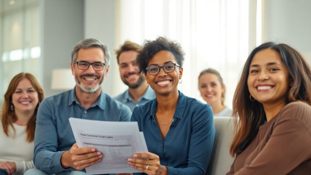 People discussing health and safety in a comfortable setting.
