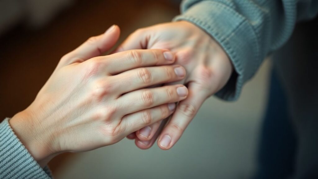 Two hands gently touching, conveying intimacy and respect.