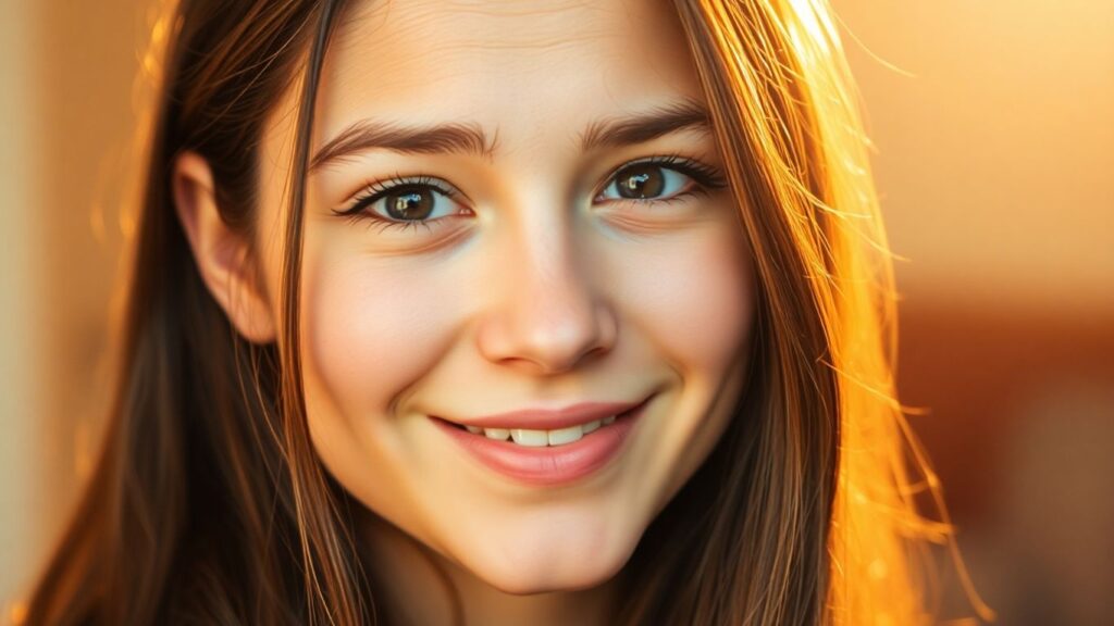 Woman's expression shifts from cringe to cool, embracing authenticity.