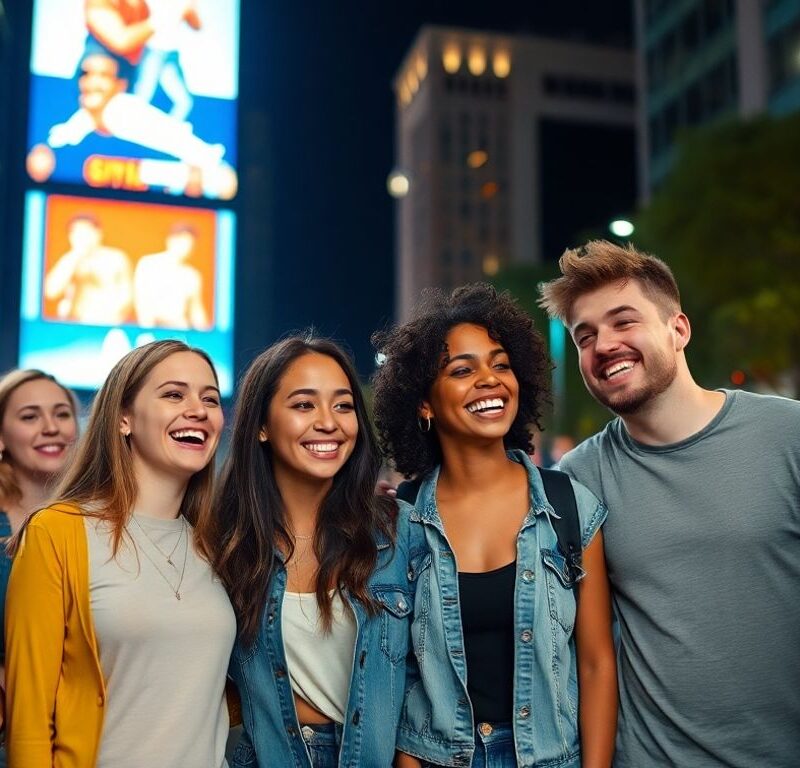 Young adults enjoying a night out, embodying modern dating.