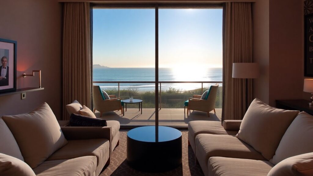 Adult-only luxury hotel suite with ocean view.
