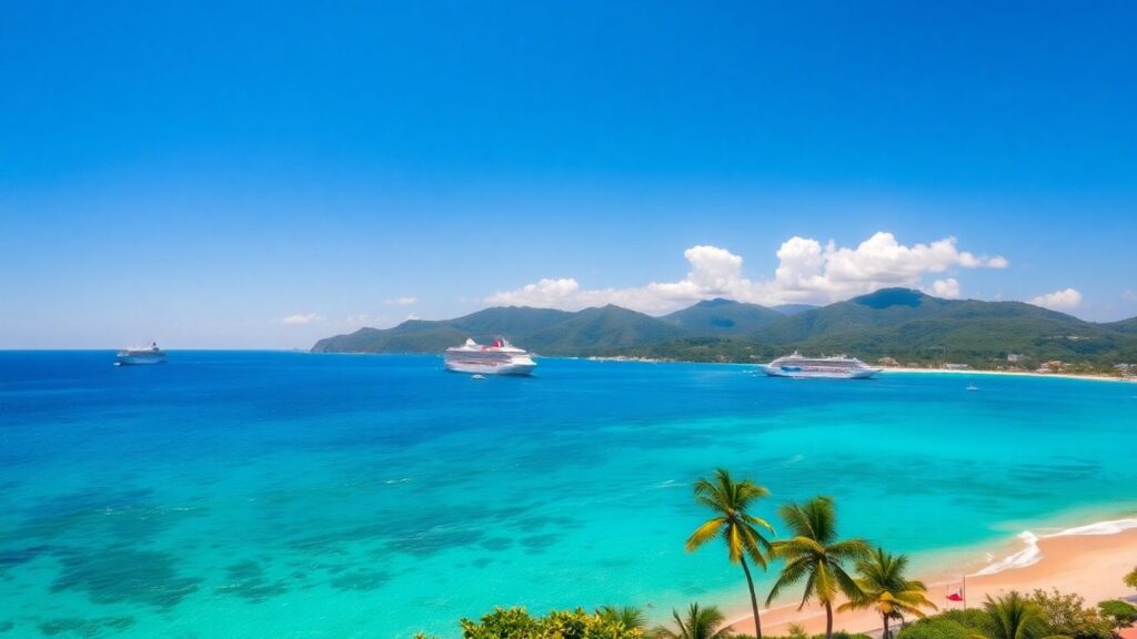 Caribbean cruise ships near Puerto Plata coastline