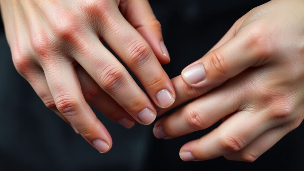 Close-up of two pairs of hands touching intimately.