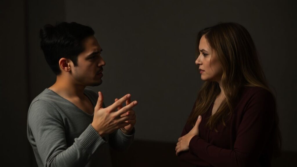 Couple arguing, showing relationship conflict.