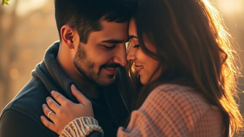 Couple embracing with deep connection and affection.