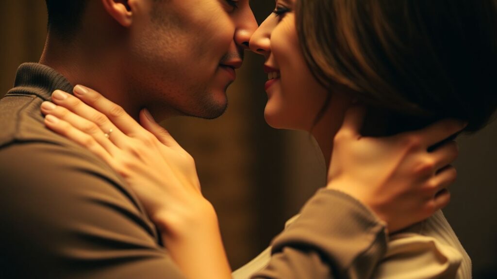 Couple in a loving, intimate embrace.