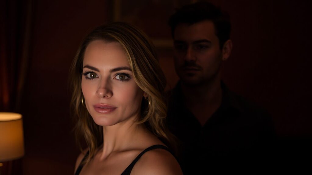 Couple in intimate setting, exploring cuckquean themes.