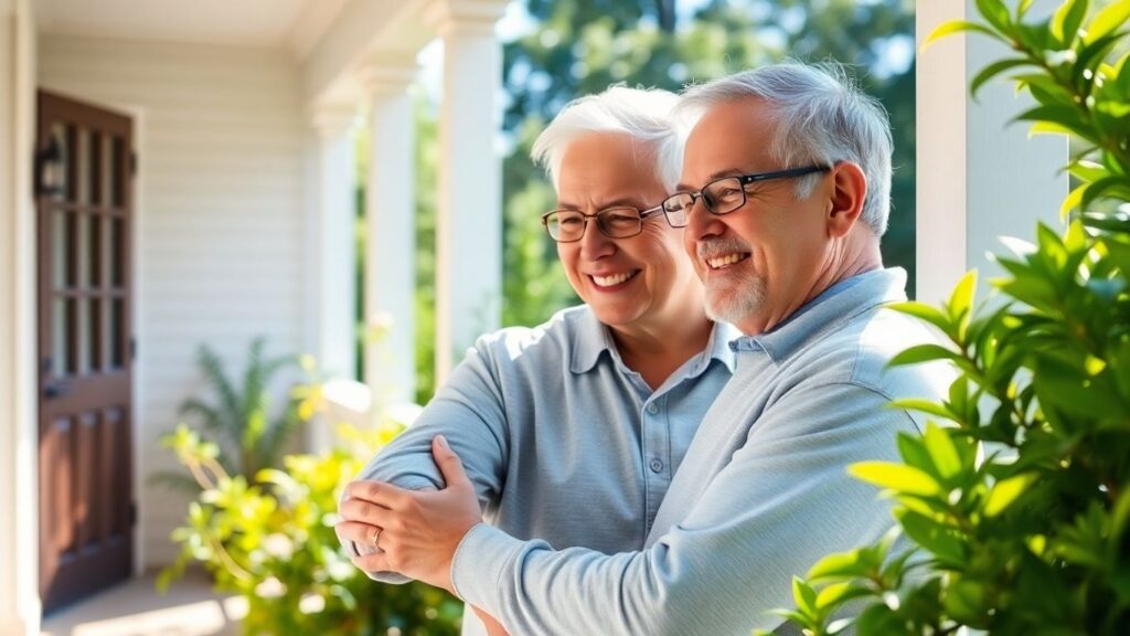 Couple in their 50s sharing a loving, intimate moment.