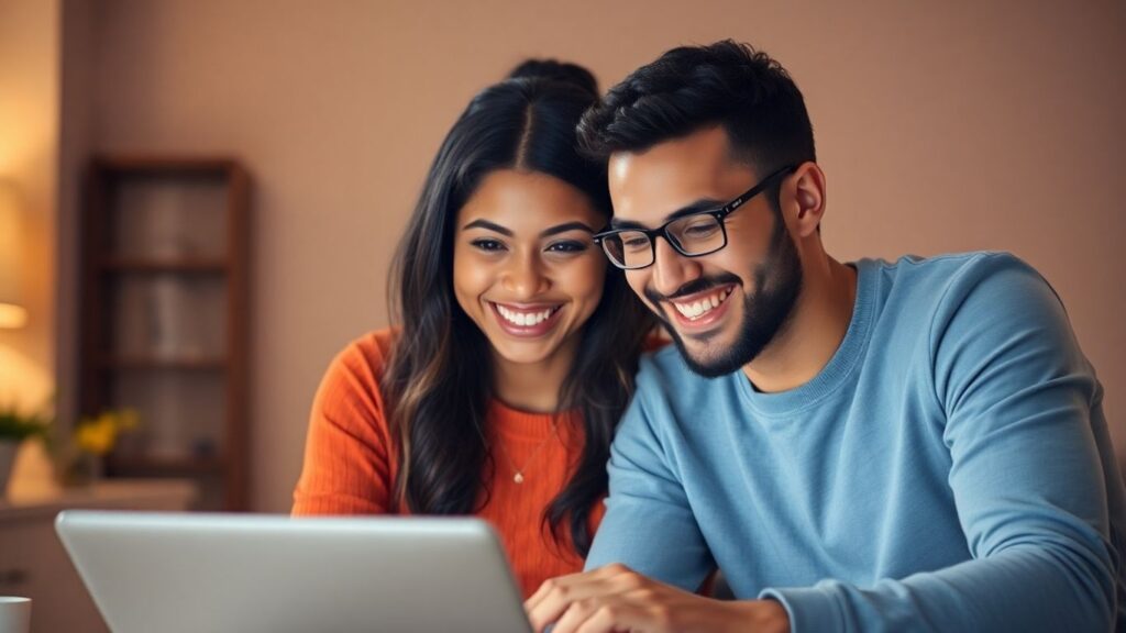 Couple learning and connecting online.