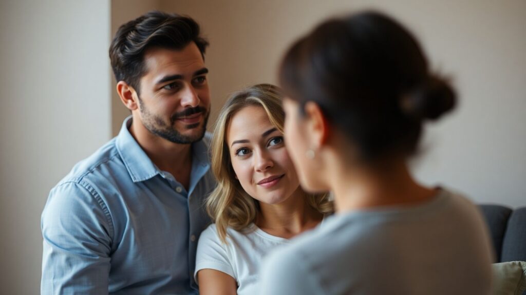 Couple observing partner with another person