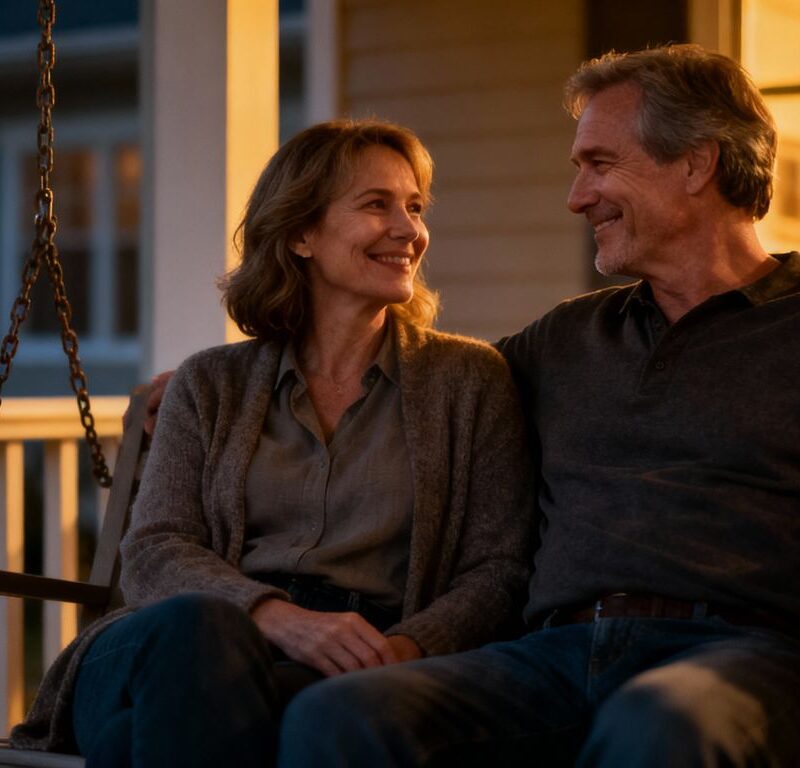 Couple on porch swing at dusk