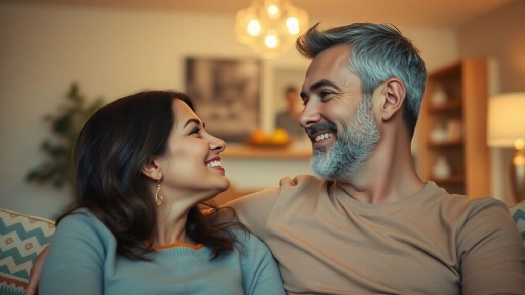 Couple sharing a loving moment at home.