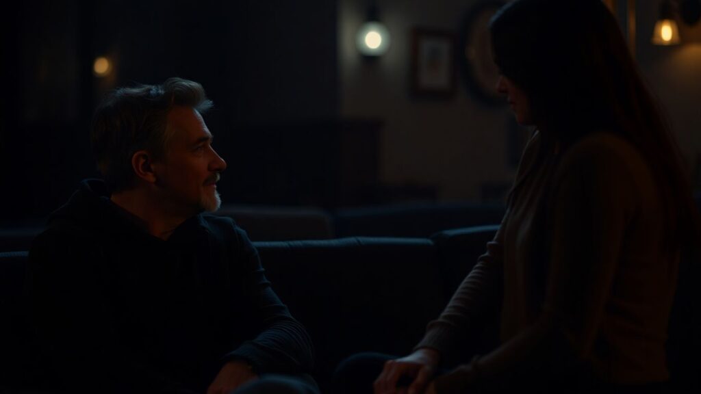 Couples in a discreet setting communicating subtly.