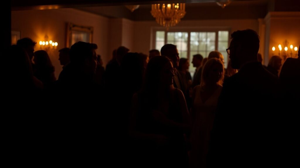 Couples interacting at a sophisticated party