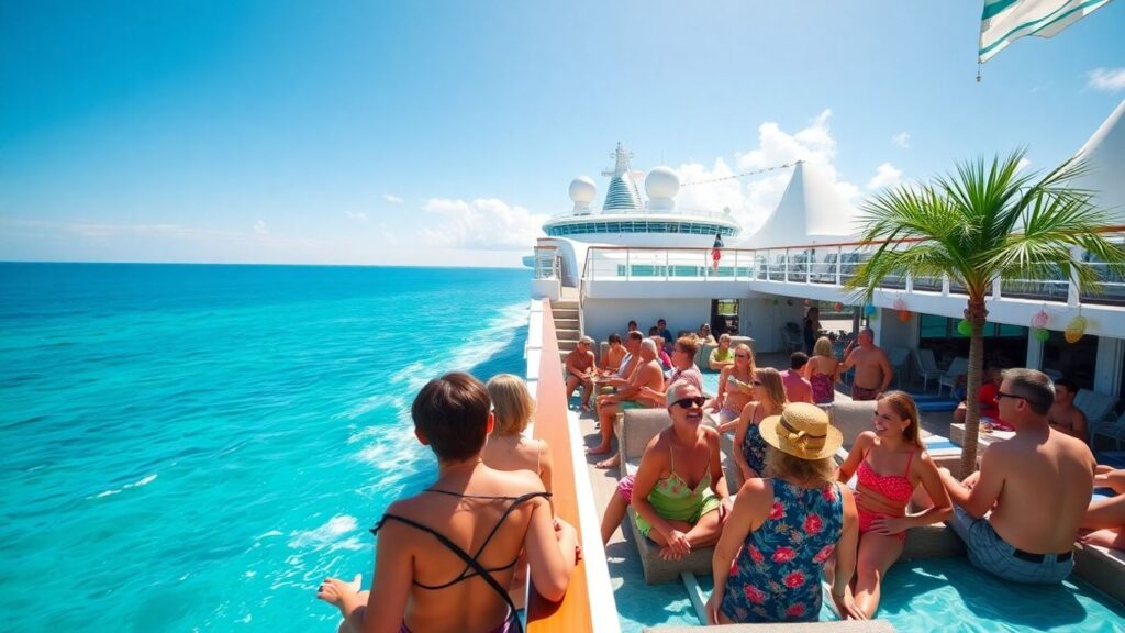 Couples on a cruise ship enjoying the Caribbean sea