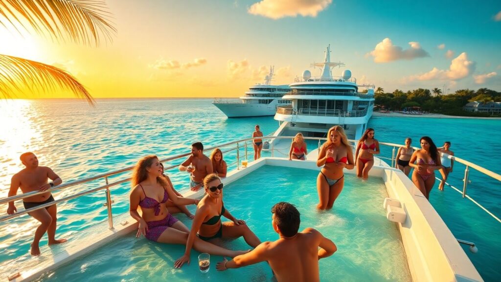 Couples partying on a luxury Caribbean cruise ship deck