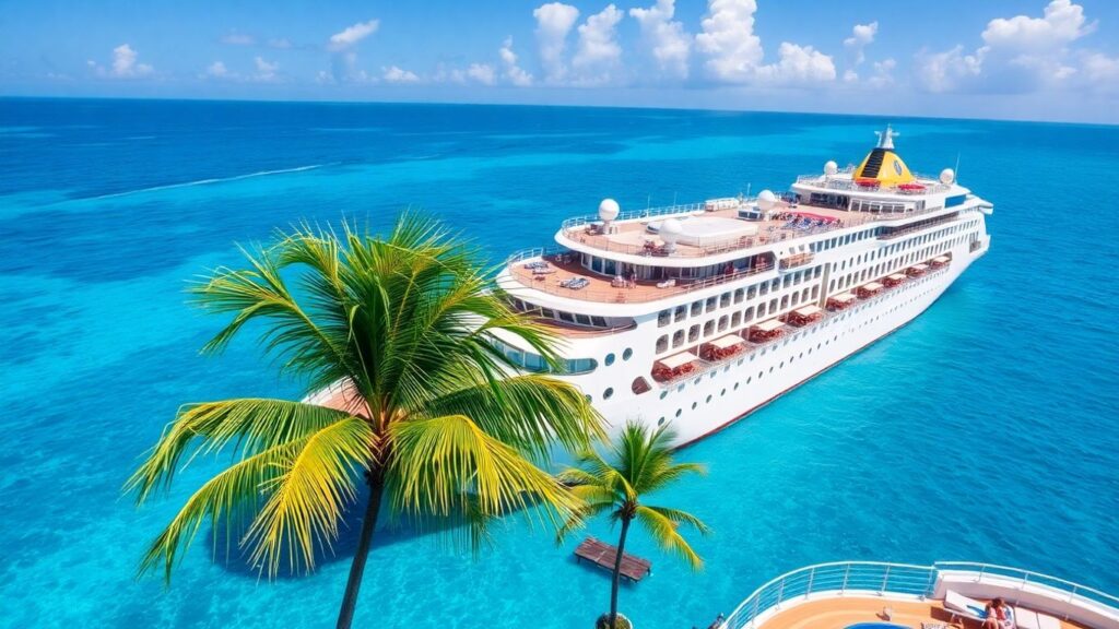 Couples relaxing on a Caribbean cruise ship deck.
