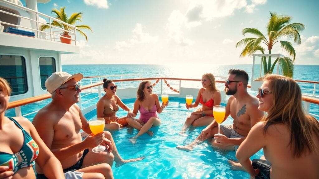 Couples relaxing on cruise ship in the Caribbean