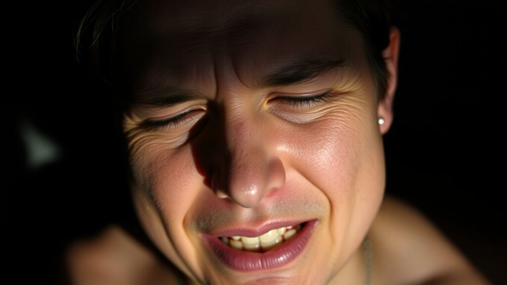 Emotional portrait exploring complex feelings of jealousy, shame, and pleasure.