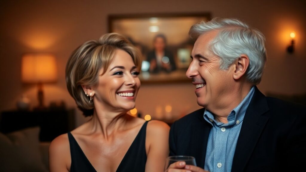 Mature couple enjoying a sophisticated evening together.