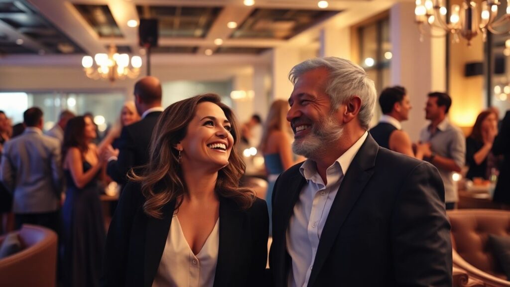 Mature couples socializing at elegant lifestyle event