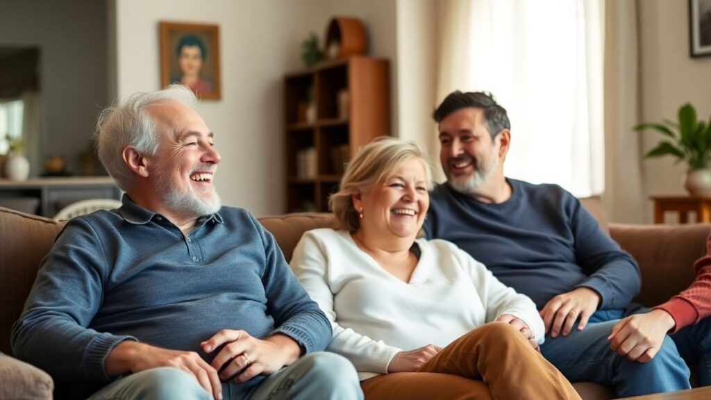 Middle-aged couples enjoying friendly time at home