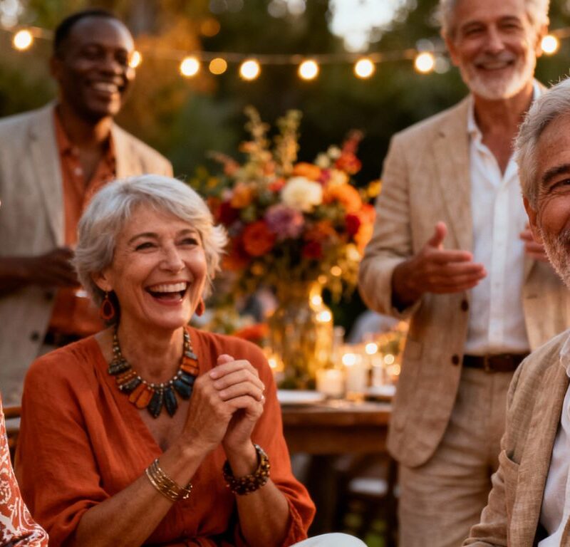 Over-50 couples socializing and having fun.