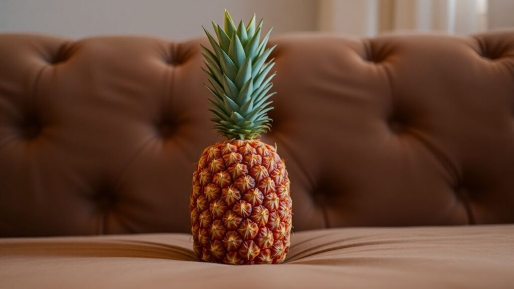 Pineapple on a velvet couch