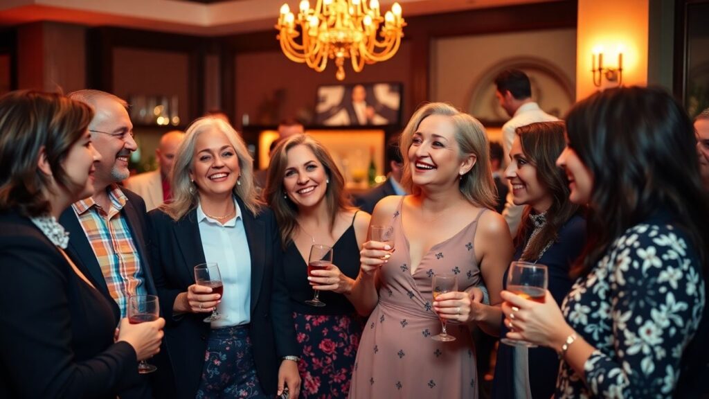 Stylish older couples enjoying vibrant party together indoors