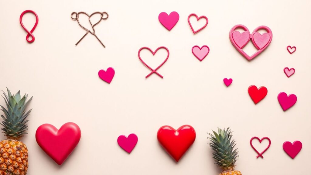 Swinger symbols like pineapples and infinity hearts arranged visually.