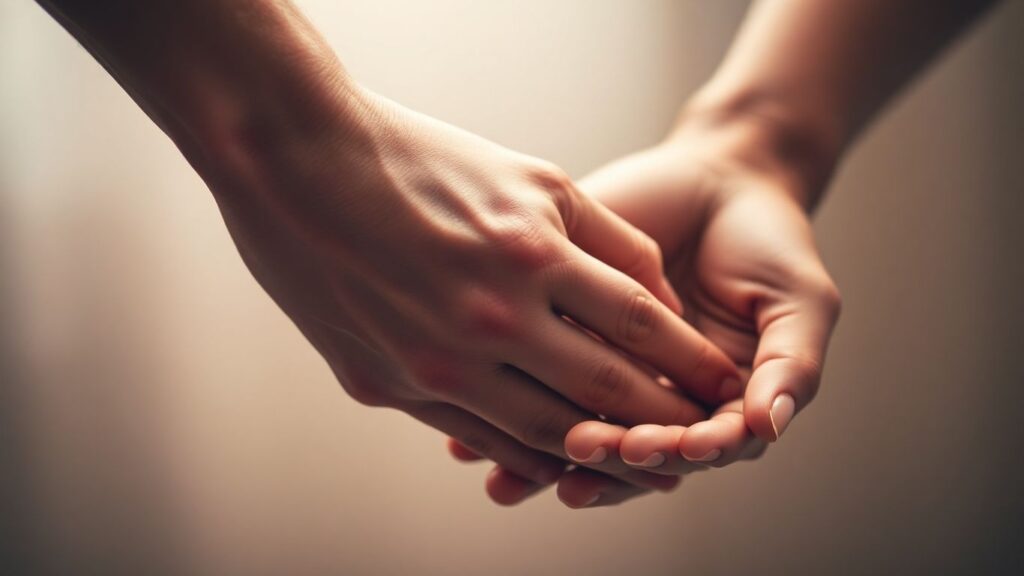 Two hands gently touching, symbolizing connection and intimacy.