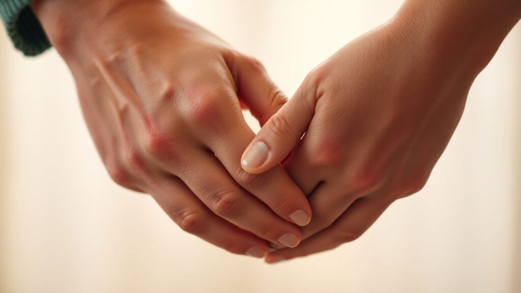 Two hands touching intimately, conveying connection and warmth.