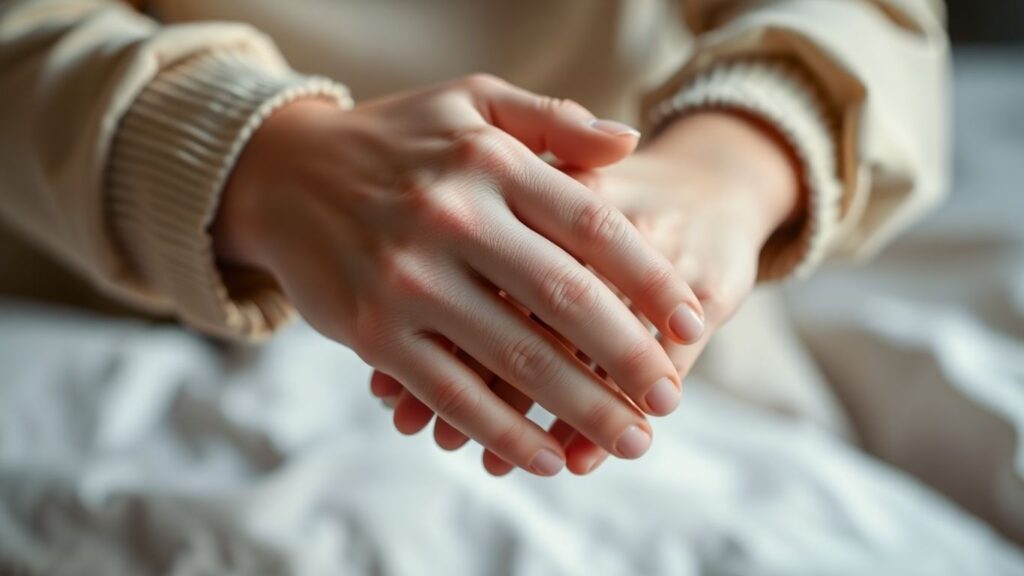 Two hands touching intimately, conveying trust and comfort.