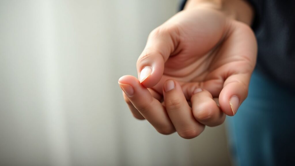 Two hands touching intimately in a relationship.