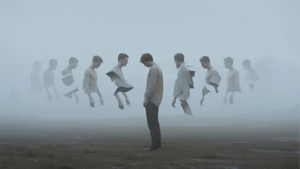 Person shedding layers of self-consciousness 