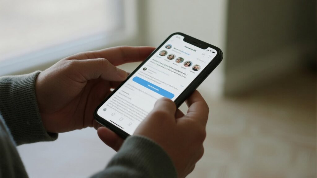 Person using smartphone, social media reflection